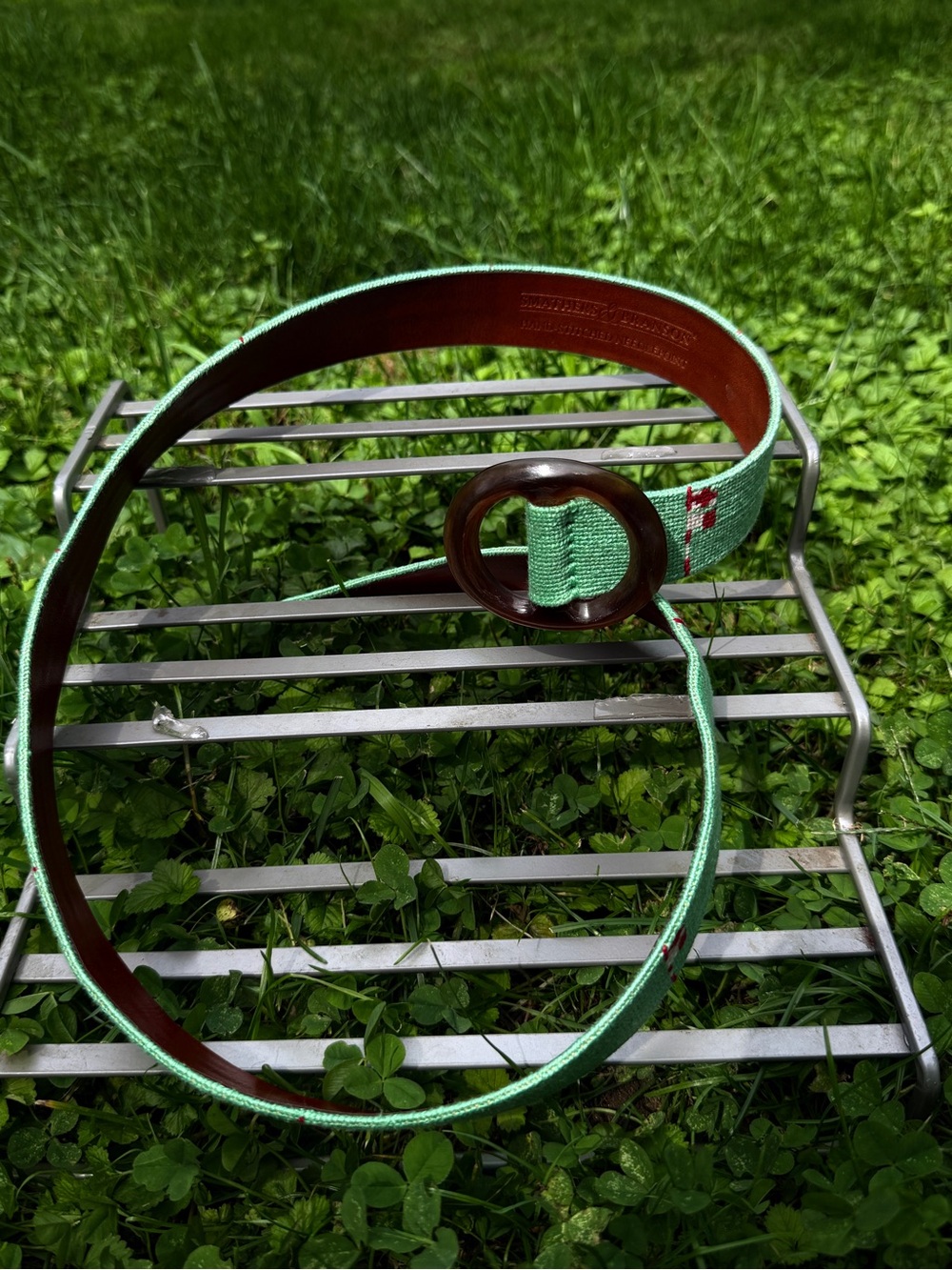 Mint Green Canvas Belt with Wooden Ring Buckle
